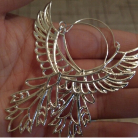 2 Left! Phoenix Rising Angel Wings Silver Earrings - Picture 4 of 7